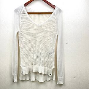 Roxy Womens Top Sz XS Crochet Sheer Asymmetrical Boho Hippie Festival Coastal